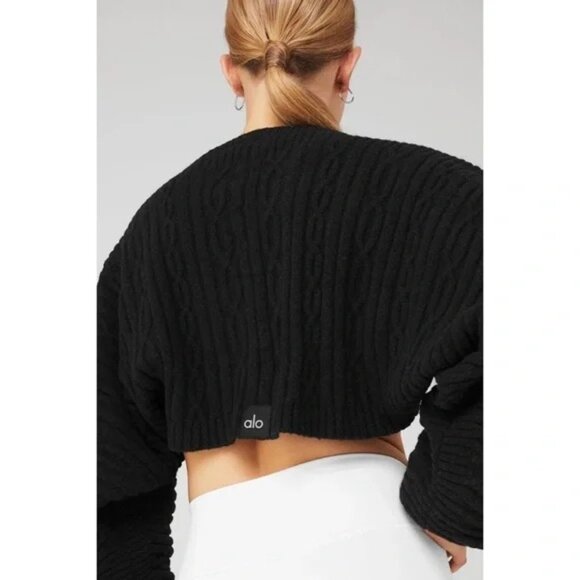 ALO Yoga Cable Knit Shawl Jacket in Black - Picture 4 of 4